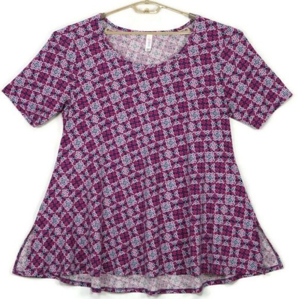 LuLaRoe Perfect T‎ Tee T-Shirt Shirt Tunic Gray Pink Purple XL